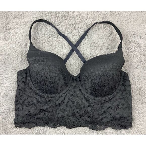 Victoria’s Secret black lace lined demi longline bra